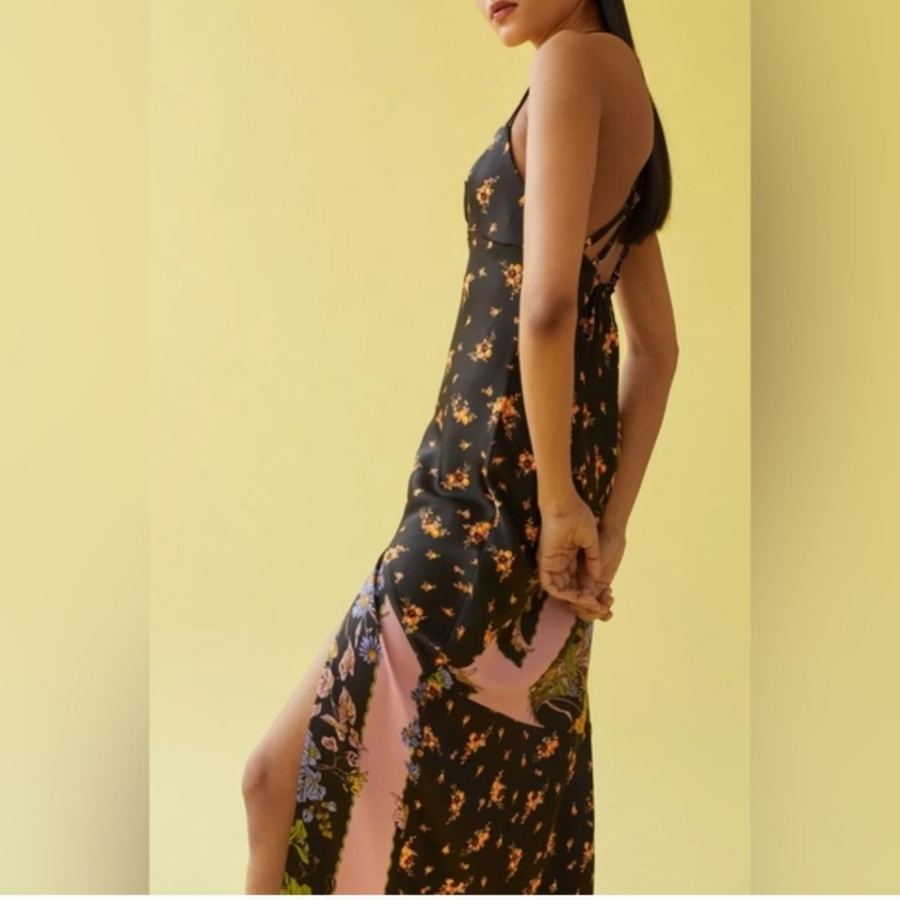 URBAN OUTFITTERS Samira Satin Slip Dress Black Floral Midi Size Medium - Picture 4 of 8
